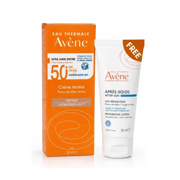 Avène Very High Protection Tinted Creme SPF 50+ Avène After Sun Repair Lotion travel size 50ml | Light Weight & Invisible Oily Skin Sunscreen and After Sun Lotion — image 6